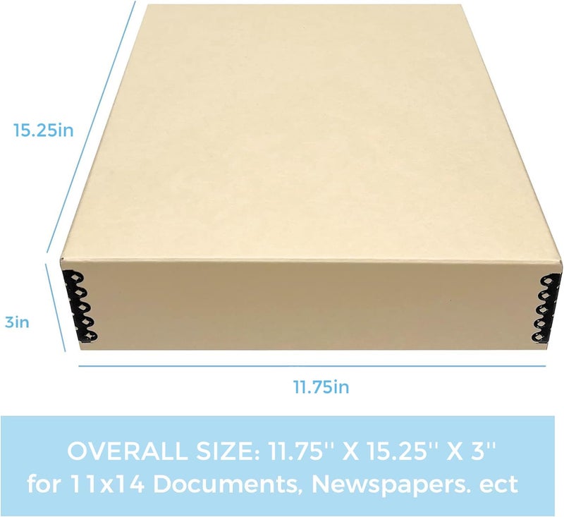 Lineco Museum Archival Storage Box, 11.75x15.25x3 in. Drop Front Design. Acid-Free with Metal Edge. Organize Photos, Pictures, Prints, Documents, Crafts, DIY. Tan, 1 Pack - Image 1